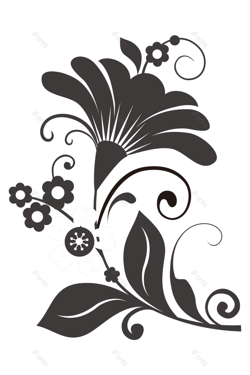 花纹图片,黑白元素,复古花纹PNG,花草免抠素材